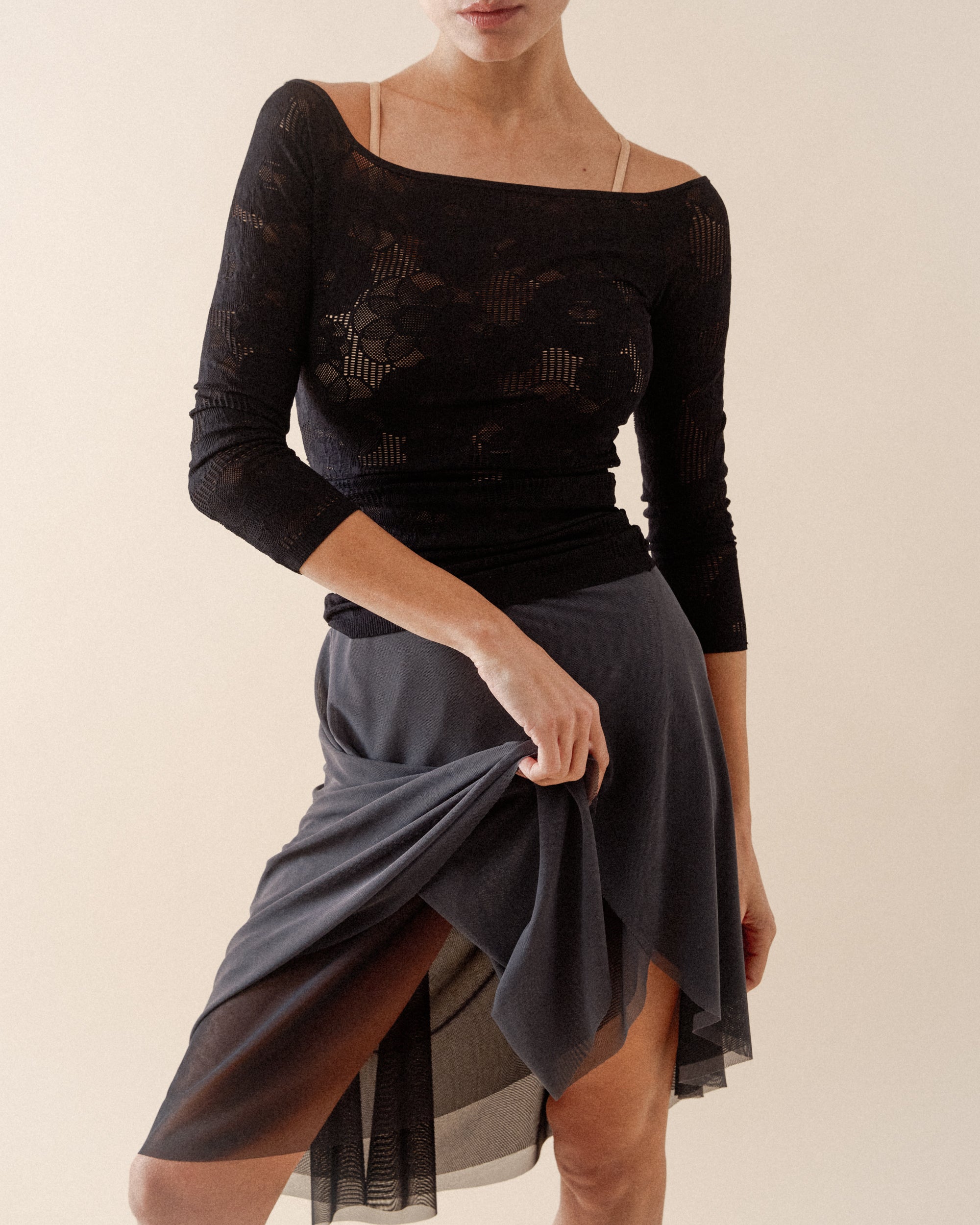 Two color reversible fishnet skirt
