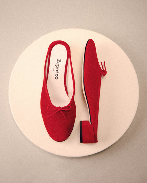 Camille suede mules in Flame Red | Repetto Paris