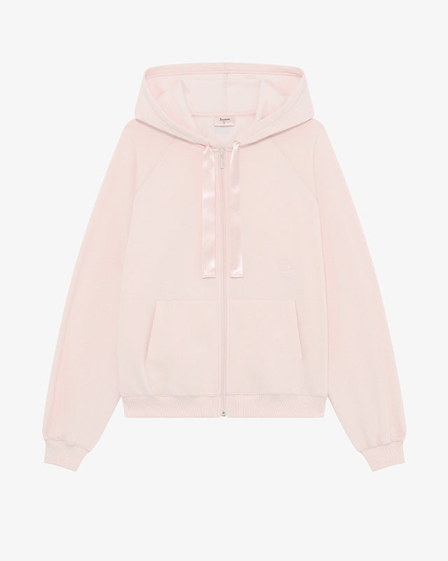 Zipped hoodie with satin stripe