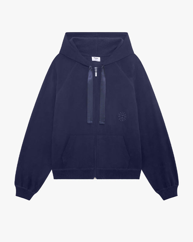 Zipped hoodie with satin stripe