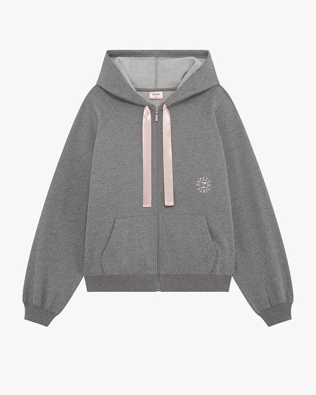 Zipped hoodie with satin stripe