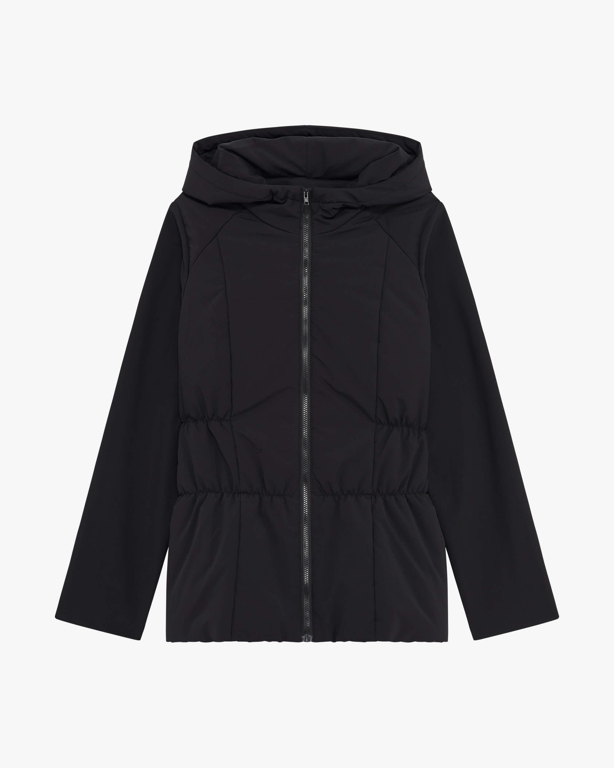 Mixed-material puffer jacket