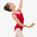 Gathered front and back leotard neckline