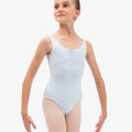 Gathered front and back leotard neckline