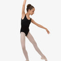 Gathered front and back leotard neckline