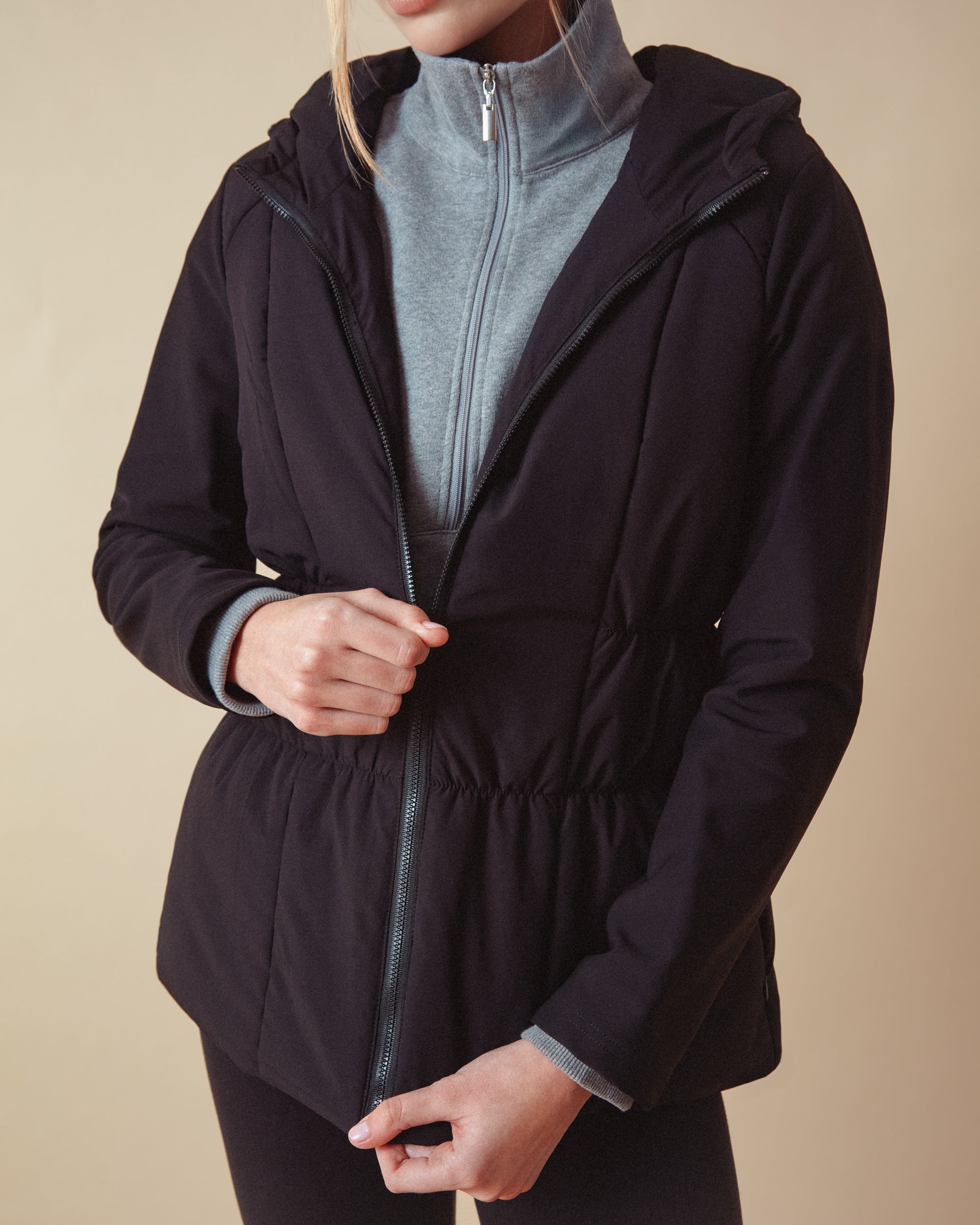 Mixed-material puffer jacket