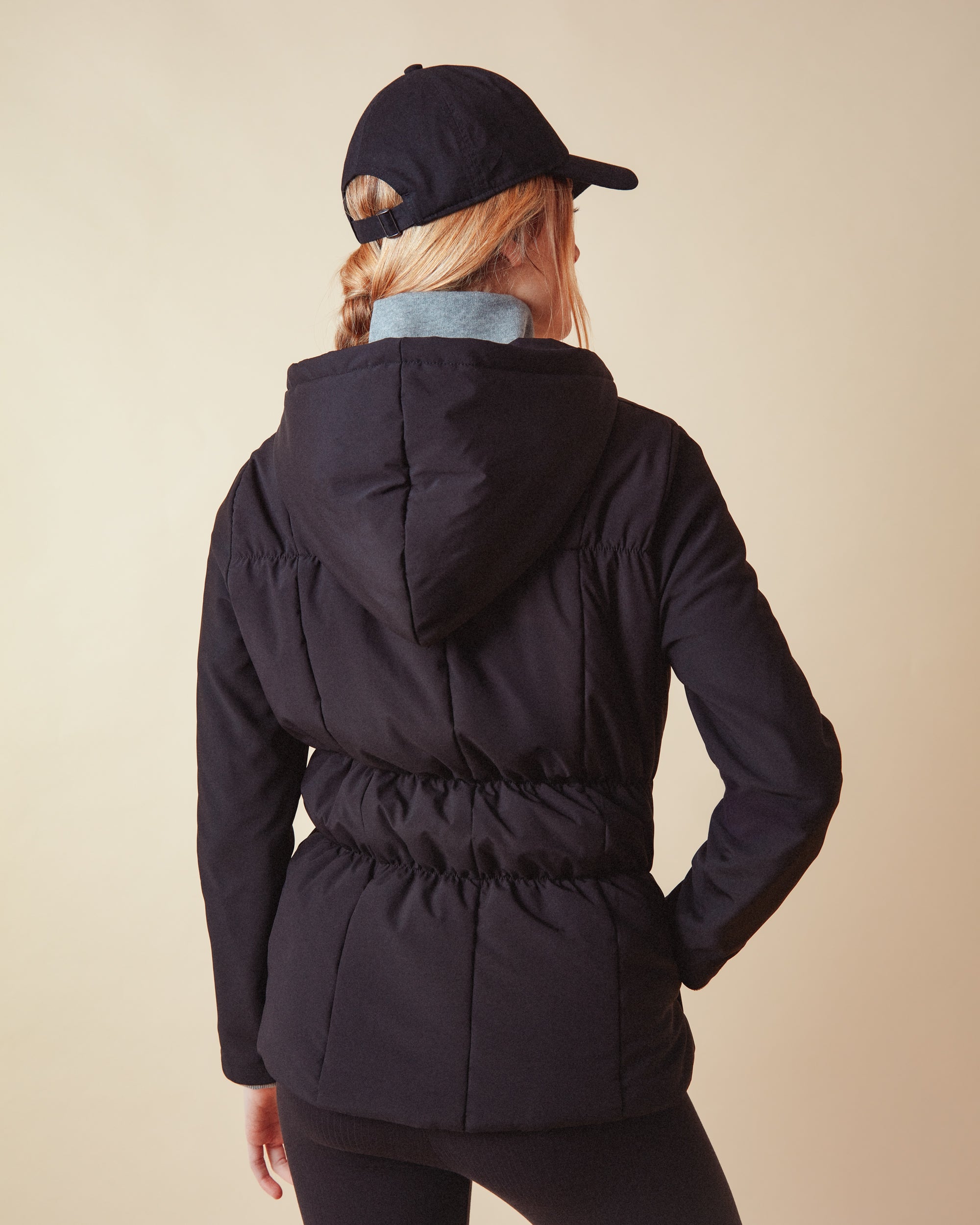 Mixed-material puffer jacket