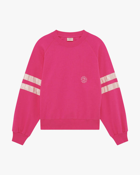 NEW- Next Level Women's Crewneck, Shitake w/ Neon Pink Logo